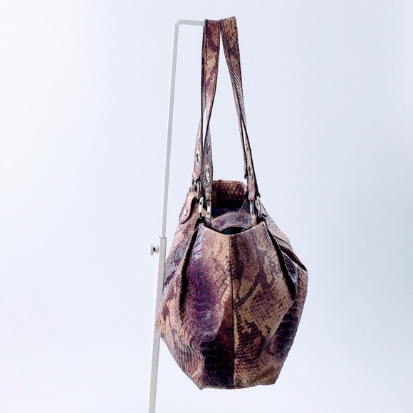 Claudia Firenze Snake Print Leather Shoulder Bag Purple Python Tote - Picture 6 of 16